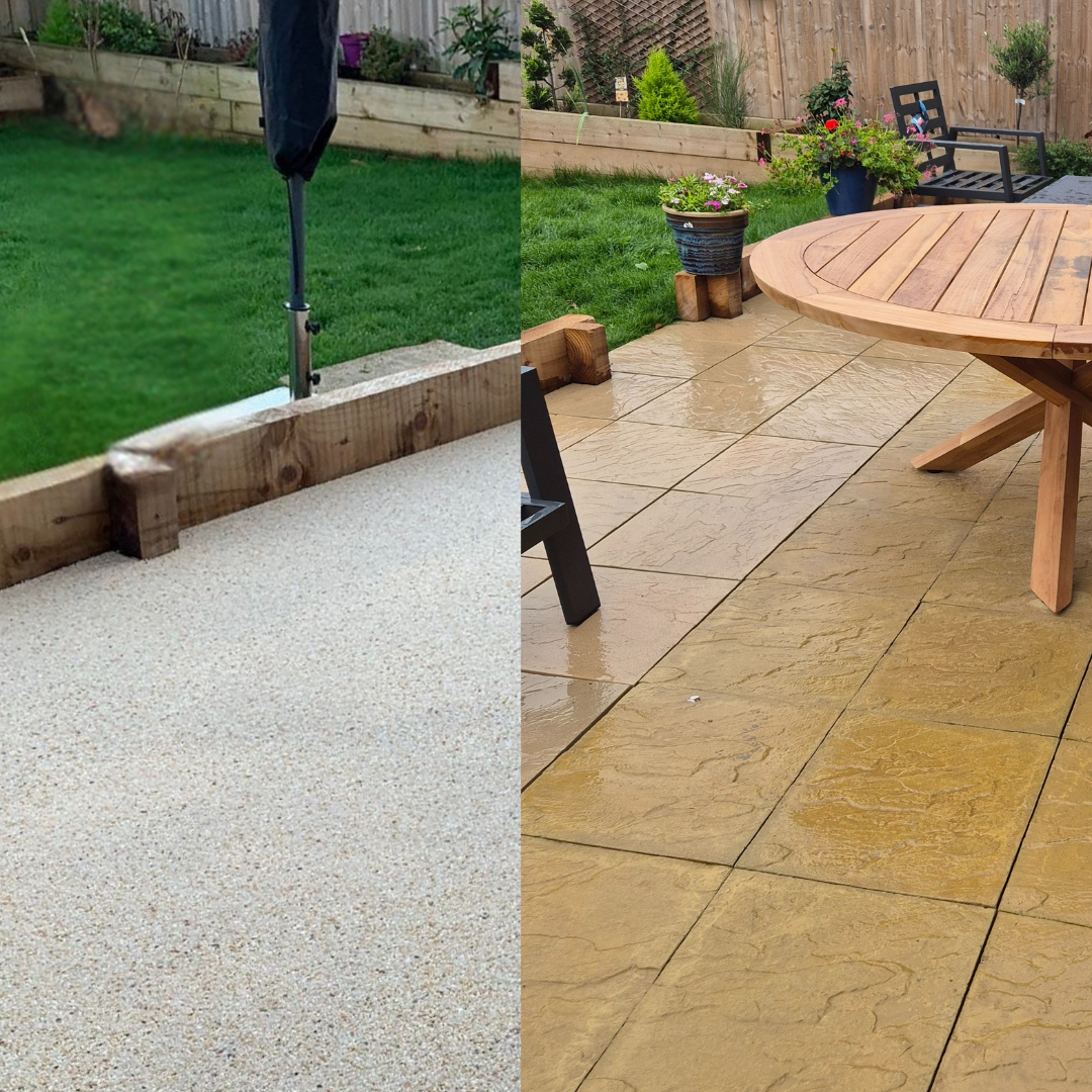 Luxury resin comparison with old yellow sandstone slabs