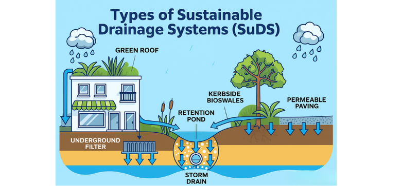 Diagram of permeable drainage for SuDS compliant driveways