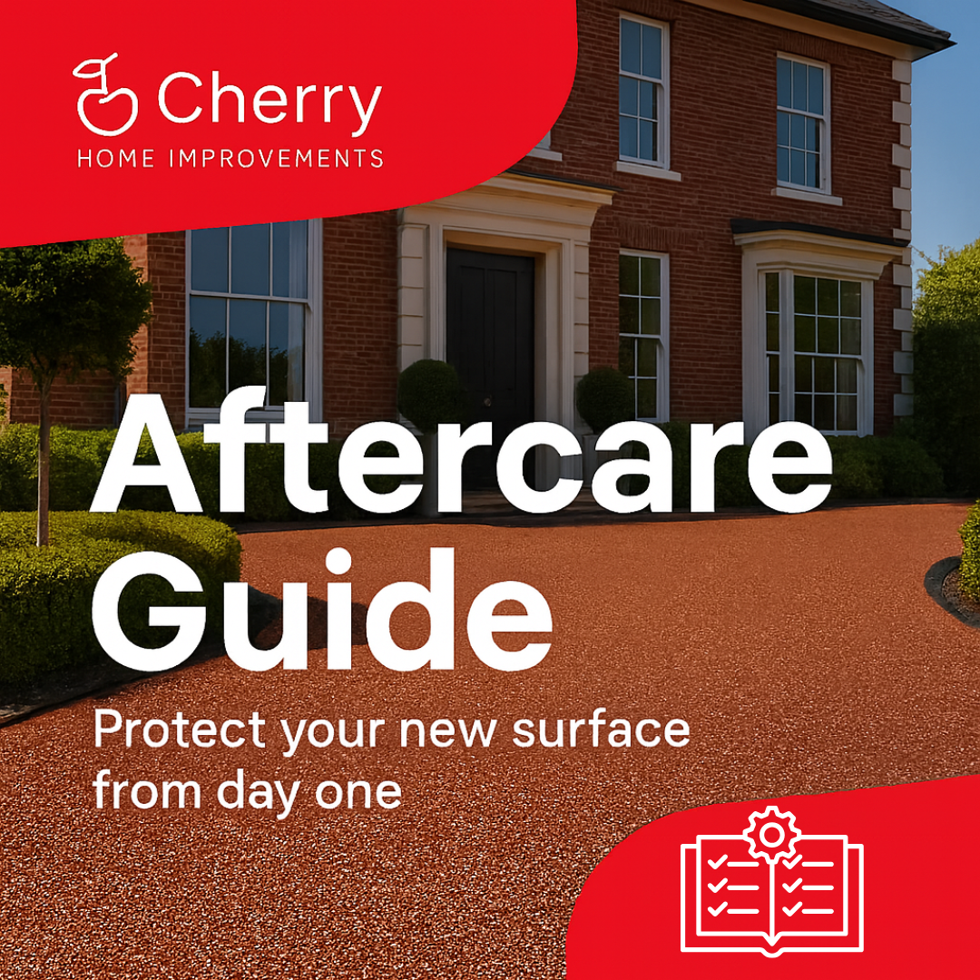 Homeowner reading a resin driveway aftercare guide