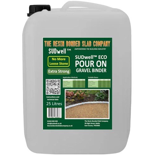 Gravel binder being poured over loose gravel