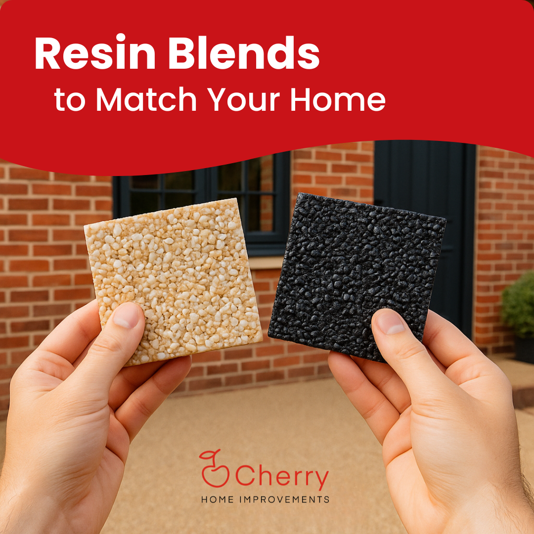 Hands holding resin driveway blend samples