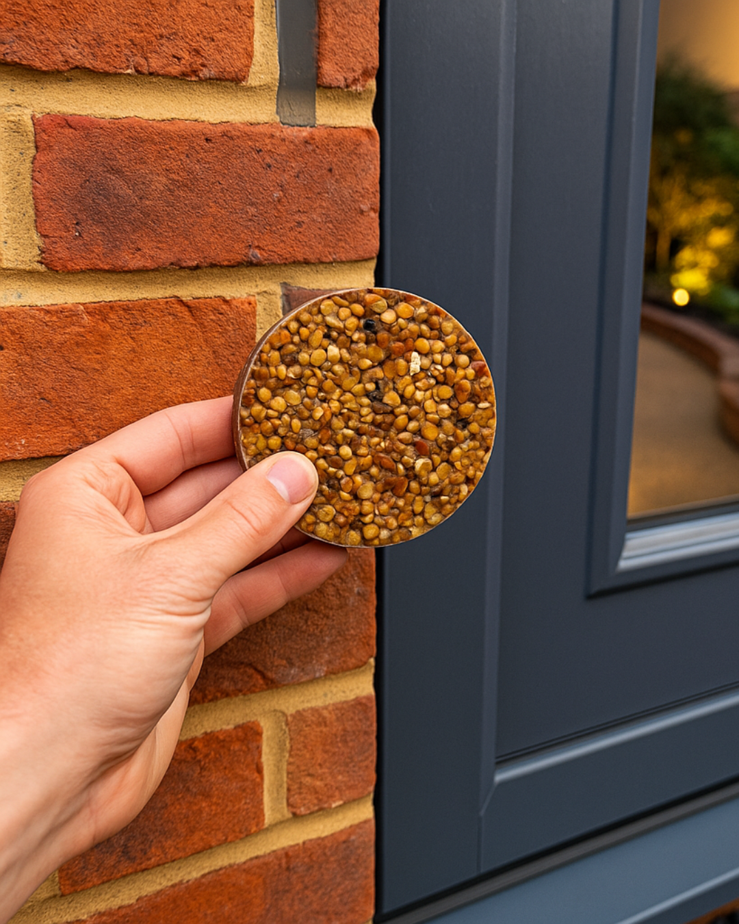 Comparing resin samples against brick and planting