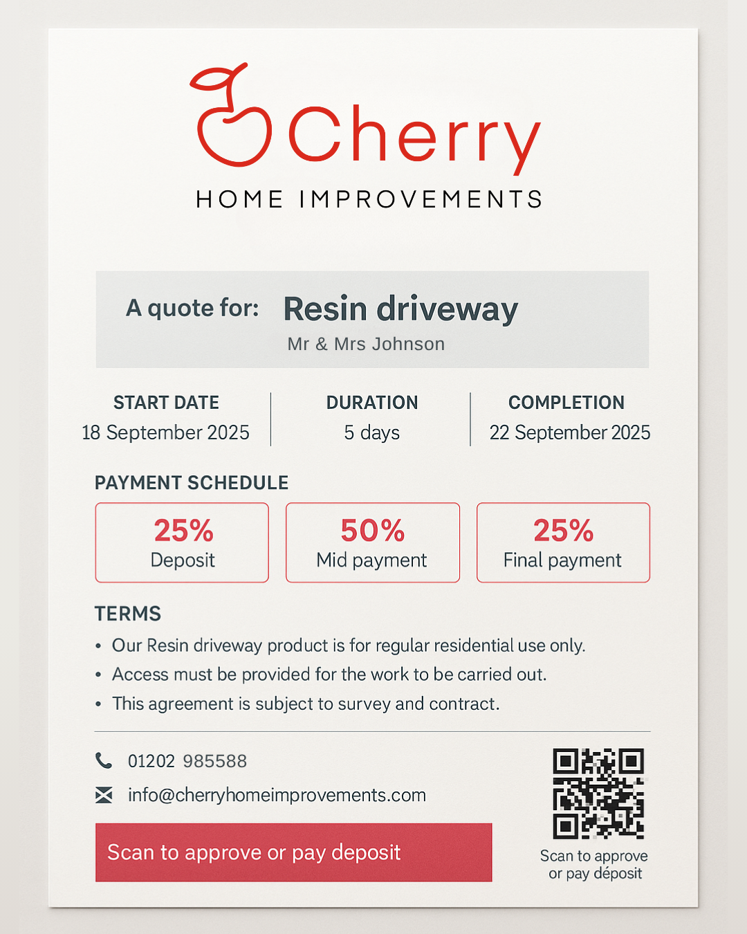 Transparent quotation with warranties and terms supplied